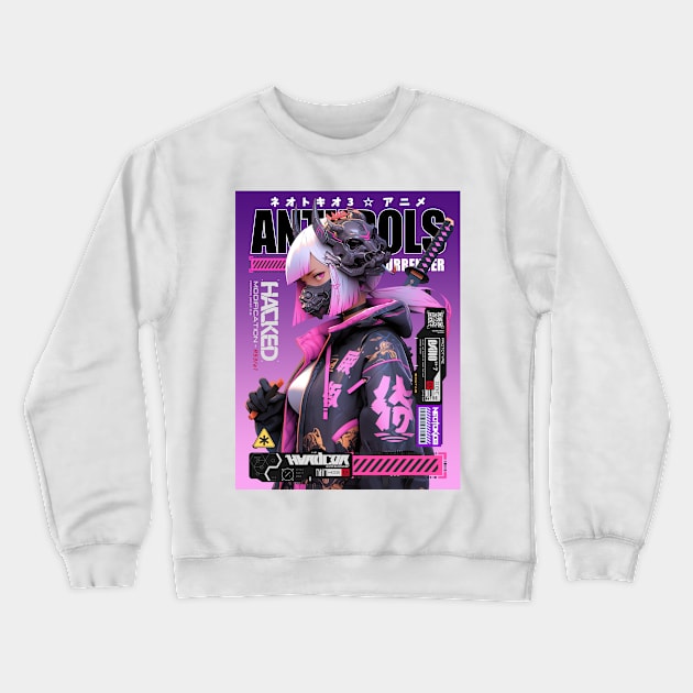 AKIBA DRIP - ⚫🟪⚫ ANTI IDOLS - CYBER SAMURAI - HACKER GIRL X2 ⚫🟪⚫ Crewneck Sweatshirt by Akiba Drip